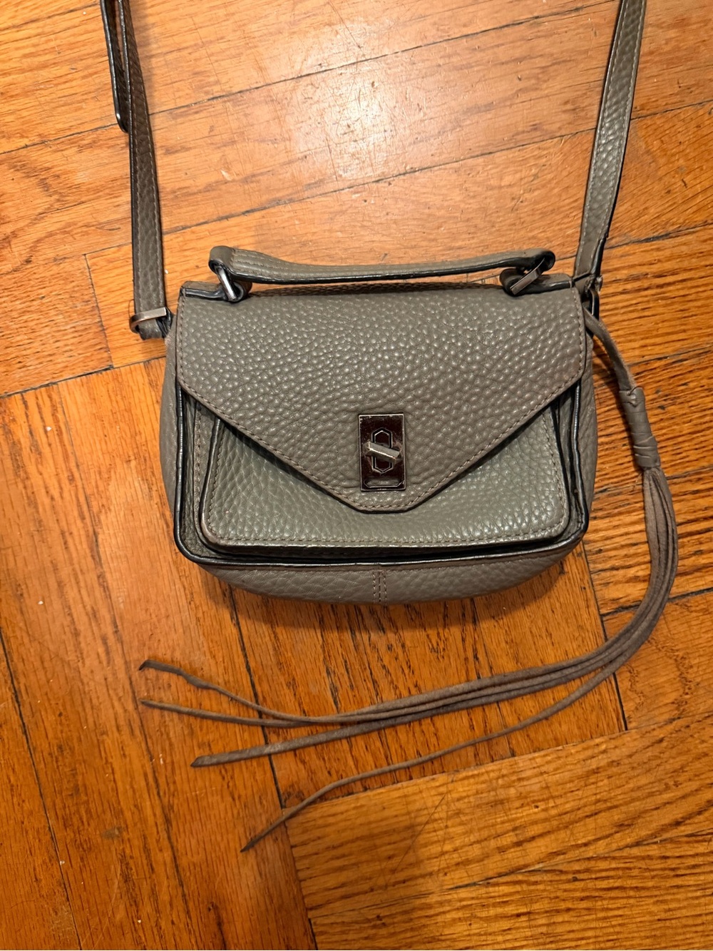 Rebecca Minkoff Gray Pebbled Leather Mini Crossbody with Tassel